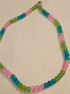 Women's Beaded Necklace - Pink, Blue & Green